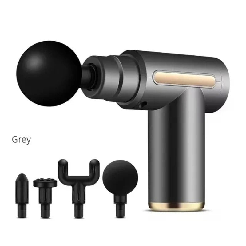 Electric massage gun, 4-piece deep tissue percussion massage tool, relaxes muscles in body parts and relieves pain.