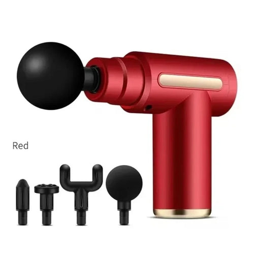 Electric massage gun, 4-piece deep tissue percussion massage tool, relaxes muscles in body parts and relieves pain.